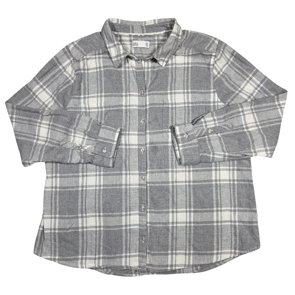 Croft & Barrow Mens Grey White Plaid Flannel Shirt Cotton Long Sleeve PL Casual